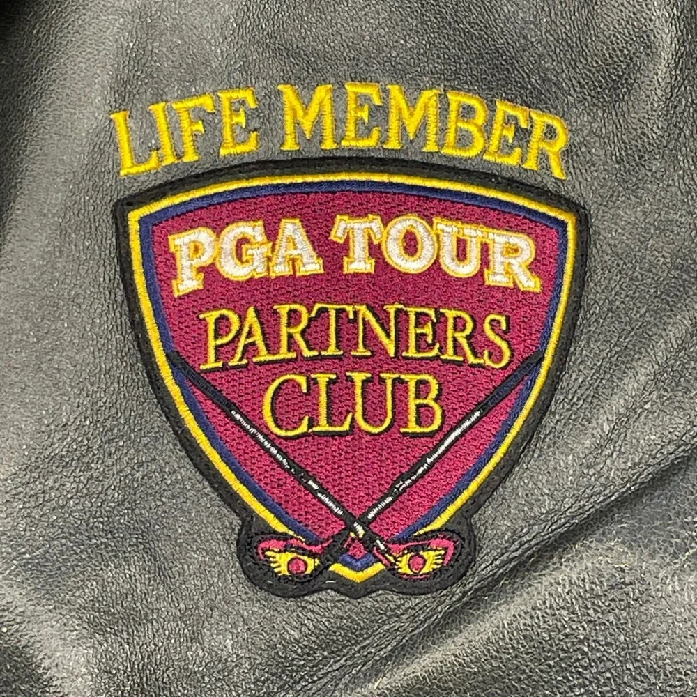 PGA Tour Brown Distressed Leather Partners Club Bomber Jacket Mens XL Golf